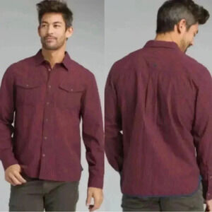 Prana charcoal grey casual long  sleeve button down shirt L